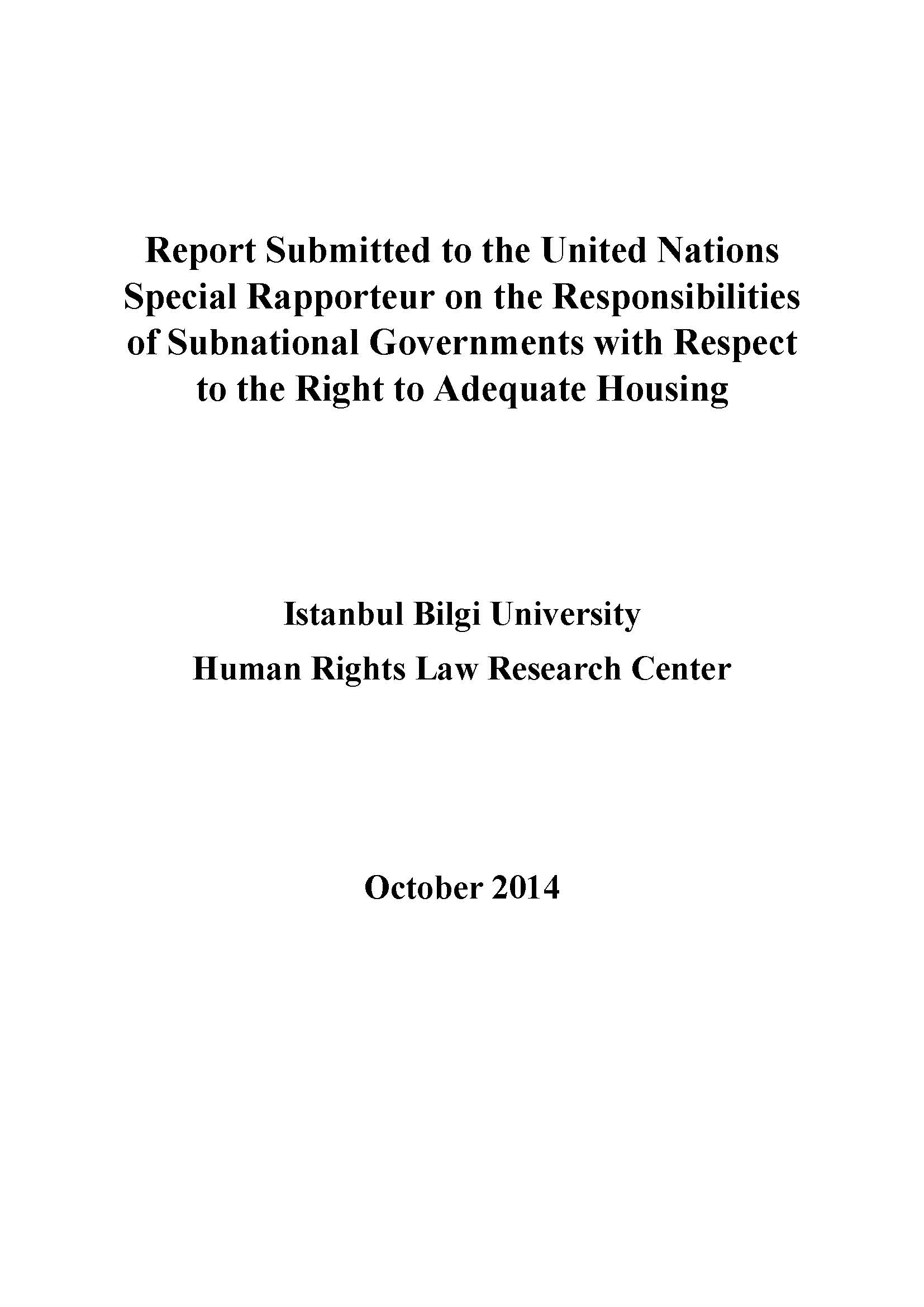 Responsibilities of Subnational Governments with Respect to the Right to Adequate Housing